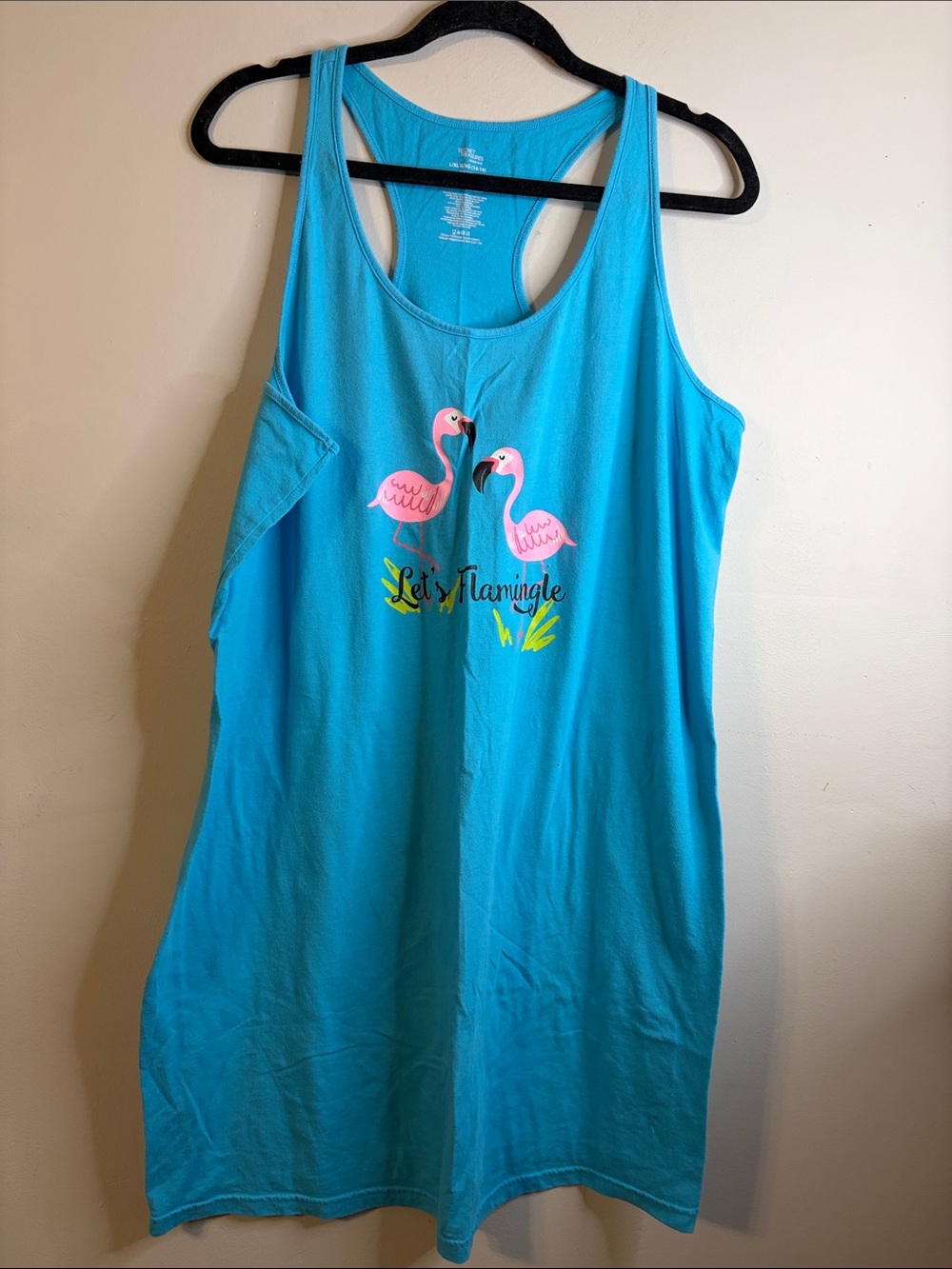 Secret Treasures Turquoise Tank Nightgown Pink Flamingos Size L/XL GUC #424 🏷️